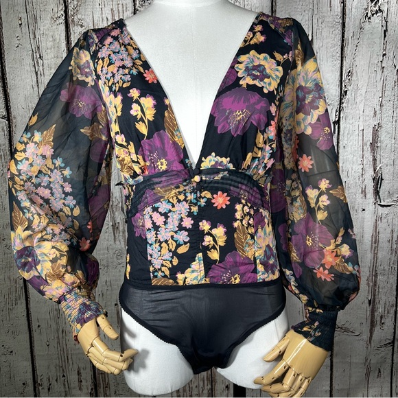 NEW NWT Free People Intimacy Wanderlust Floral Bodysuit Sheer Corset Size Small - Picture 2 of 16